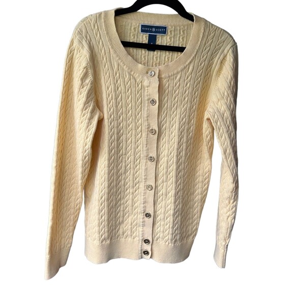 Karen Scott Women's Yellow Cable Knit Button Up Cardigan Sweater Medium M EUC - Picture 9 of 10